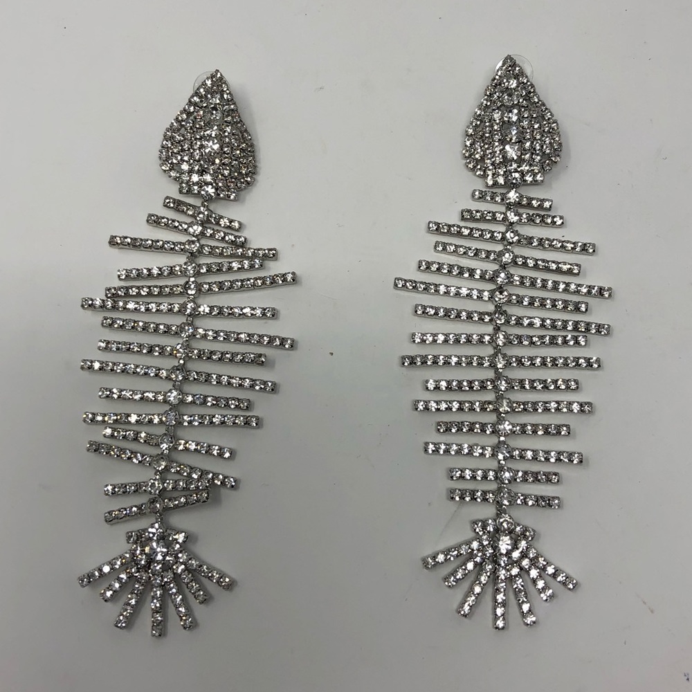NWT Rhinestone Chandelier Fish Motif Earrings